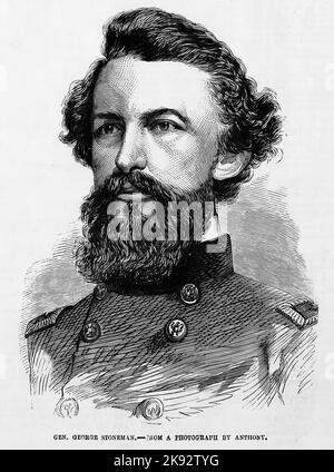 Portrait du général George Stoneman. 1862. Illustration de la guerre de Sécession de 19th siècle dans le journal illustré de Frank Leslie Banque D'Images