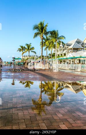 KEY WEST, États-Unis - 26 AOÛT 2014 : les gens apprécient le point de coucher du soleil sur la place Mallory à Key West, États-Unis. Cet endroit est le point de coucher de soleil le plus populaire à Key Wes Banque D'Images
