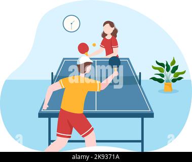 Les gens qui jouent au tennis de table Sports avec raquette et balle de ping-pong jeu match dans le dessin-modèle de dessin main de dessin-modèle Illustration de Vecteur