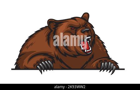 Mascotte grizzli avec griffes, animal en colère pour l'équipe sportive. Le prédateur de l'ours grizzli vectoriel pour le club de sport scolaire ou collégial et sportif est l'emblème de l'ours grizzli sauvage agressif Illustration de Vecteur