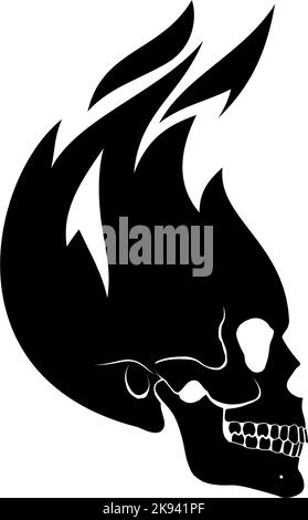 Elément de conception à profil de crâne à combustion noire isolé sur fond blanc. Illustration de Vecteur