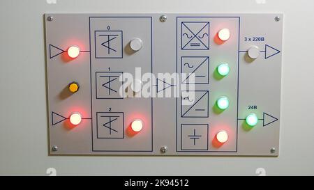 Panneaux de commande dans un laboratoire d'électronique. Dispositif de commutation électrique au niveau de l'armoire du centre de commande du moteur basse tension dans la centrale à charbon. Banque D'Images