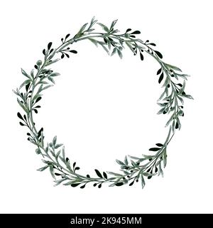 Couronne fleurie. Branches de verdure, isolées sur fond blanc. Élément de conception pour l'invitation et la carte de vœux. Banque D'Images