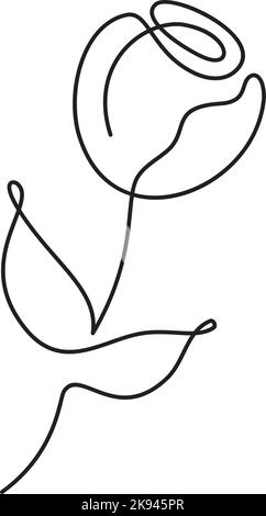 Fleur tulipe vecteur un logo d'art de ligne. Dessin de contour minimaliste monoline. Illustrations en ligne continue pour la bannière, la conception de livres, l'illustration Web Illustration de Vecteur