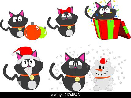 Les chats de Noël veulent fêter les photos de Noël Illustration de Vecteur