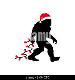 Silhouette de Yeti avec lumières de Noël. Grand père Noël pied. Modèle de fête de vacances d'hiver pour la décoration d'intérieur, la découpe au laser, l'artisanat. Vecteur Illustration de Vecteur