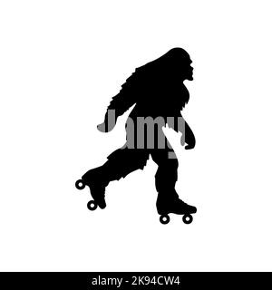 Silhouette Yeti. Patinage à roulettes Big foot. Modèle de fête pour les fêtes d'hiver pour la décoration de maison, la découpe au laser, l'artisanat, l'imprimé t-shirt. Illustration vectorielle Illustration de Vecteur