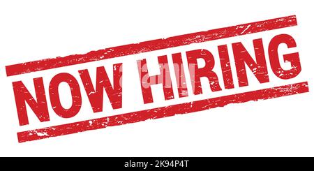 LE texte DE RECRUTEMENT est MAINTENANT inscrit sur l'affiche rouge en forme de rectangle. Banque D'Images