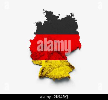 Allemagne carte drapeau de relief ombré carte de hauteur de couleur sur fond blanc illustration 3D Banque D'Images