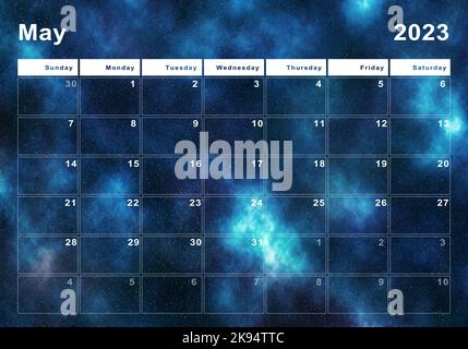 Calendrier du 2023 mai, début de la semaine dimanche, design moderne Banque D'Images