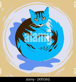 Chat courbé dans un ballon, minimalisme à vecteur plat Illustration de Vecteur