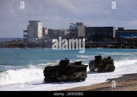 Pohang, Corée du Sud. 26th octobre 2022. Les marines sud-coréennes participent à la Hoguk joint Amphiobie Drill à Pohang, en Corée du Sud, le mercredi 26 octobre 2022. Photo par: SeongJoon Cho/Pool via Credit: SIPA USA/Alay Live News Banque D'Images