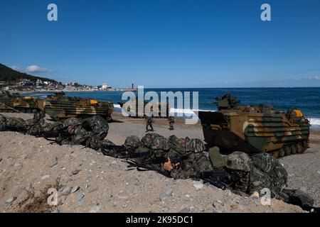 Pohang, Corée du Sud. 26th octobre 2022. Les marines sud-coréennes participent à la Hoguk joint Amphiobie Drill à Pohang, en Corée du Sud, le mercredi 26 octobre 2022. Photo par: SeongJoon Cho/Pool via Credit: SIPA USA/Alay Live News Banque D'Images