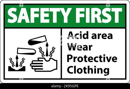 Signalisation de sécurité en premier lieu pour les zones acides portant des vêtements de protection Illustration de Vecteur