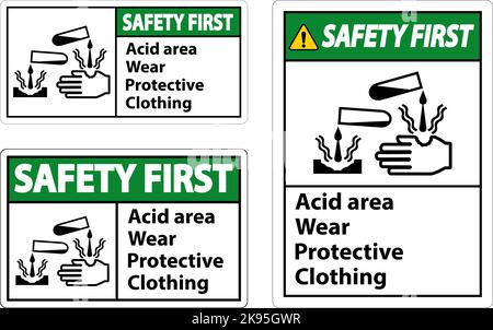 Signalisation de sécurité en premier lieu pour les zones acides portant des vêtements de protection Illustration de Vecteur