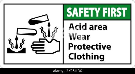 Signalisation de sécurité en premier lieu pour les zones acides portant des vêtements de protection Illustration de Vecteur