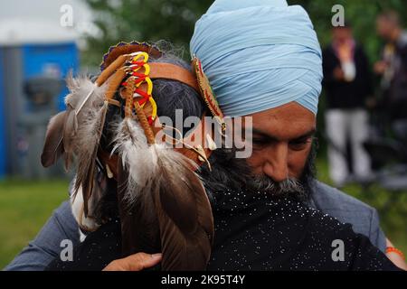 Visite papale en Alberta Canada Banque D'Images