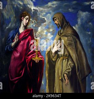 Saint John l'évangéliste et Saint Francis Dominikos Theotokopulos, connu sous le nom d'El Greco (Candia 1541 – Tolède 1614) grec espagnol Espagne. (Les deux saints, avec leurs corps allongés et leurs visages de souffrance, sont grands au premier plan, placés contre un ciel plein de nuages gris de plomb. ) Banque D'Images