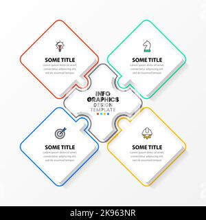 Modèle d'infographie avec icônes et 4 options ou étapes. Puzzle. Peut être utilisé pour la mise en page de flux de travail, le diagramme, la bannière, la conception Web. Illustration vectorielle Illustration de Vecteur