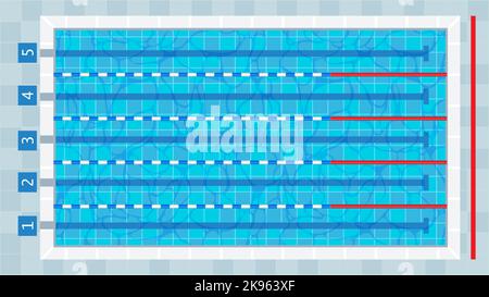 Piscine. Compétition sportive nager voies profondes de bain vue du dessus, dessin animé entraînement public bassin de forme physique texture de l'eau, concept de mode de vie sain. Vecteur Illustration de Vecteur