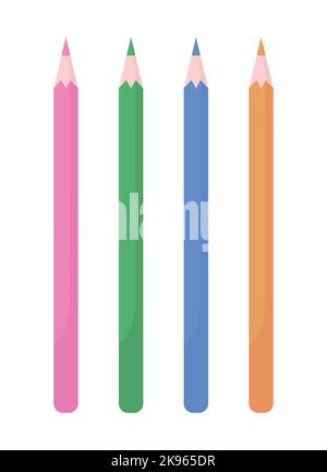 Ensemble d'objets vectoriels de couleur semi-plats de crayons Illustration de Vecteur