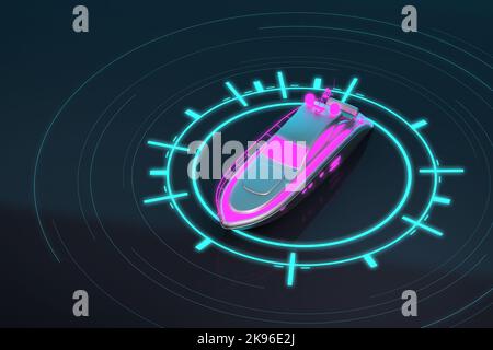 bateau-yacht conditionnel avec détails en surbrillance. 3d rendu Banque D'Images