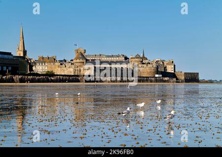 Saint-Malo Bretagne France. Grande plage du Sillon (plage de Sillon) Banque D'Images