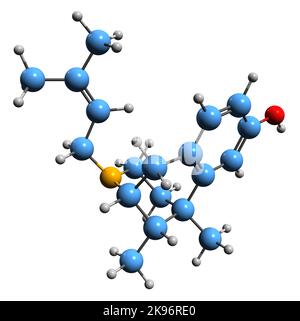 3D image de la formule squelettique de la pentazocine - structure chimique moléculaire de l'analgésique isolée sur fond blanc Banque D'Images