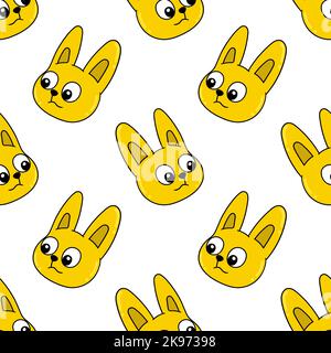Un motif sans coutures de jolis visages de chat de dessin animé sur un fond blanc Illustration de Vecteur