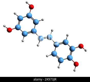 3D image de la formule squelettique de Piceatacinnil - structure chimique moléculaire du stilbenoid isolé sur fond blanc Banque D'Images