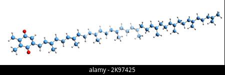 3D image de la formule squelettique de la plastoquinone - structure chimique moléculaire de la quinone isoprénoïde isolée sur fond blanc Banque D'Images