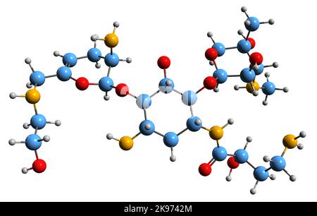 3D image de la formule squelettique de Plazomicine - structure chimique moléculaire de l'antibiotique aminoglycoside isolé sur fond blanc Banque D'Images