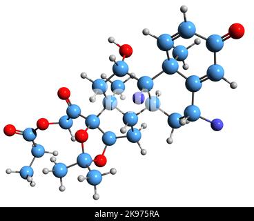 3D image de la formule squelettique du Procinonide - structure chimique moléculaire du propionate d'acétonide de fluocinolone isolé sur fond blanc Banque D'Images