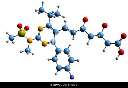 3D image de la formule squelettique de la rosuvastatine - structure chimique moléculaire du médicament statin isolé sur fond blanc Banque D'Images