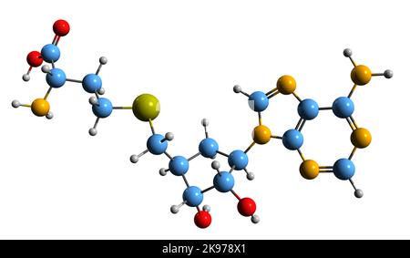 3D image de la formule squelettique S-adénosyl-L-homocystéine - structure chimique moléculaire du précurseur biosynthétique de l'homocystéine isolé sur le bac blanc Banque D'Images