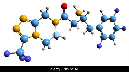 3D image de la formule squelettique de Sitagliptine - structure chimique moléculaire du médicament antidiabétique isolé sur fond blanc Banque D'Images