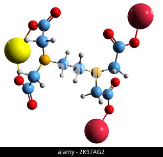 3D image de la formule squelettique d'édétate de calcium de sodium - structure chimique moléculaire de l'édétate de calcium disodique isolée sur fond blanc Banque D'Images