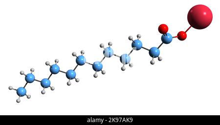 3D image de la formule squelettique du laurate de sodium - structure chimique moléculaire du surfactant isolé sur fond blanc Banque D'Images