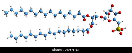 3D image de la formule squelettique du sulfoquinovosyl distéaroylglycérol - structure chimique moléculaire du sulfolipide isolé sur fond blanc Banque D'Images