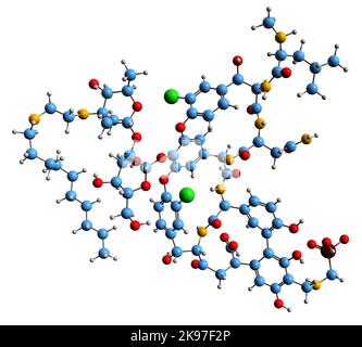 3D image de la formule squelettique de télavancine - structure chimique moléculaire du lipoglycopeptide bactéricide isolé sur fond blanc Banque D'Images