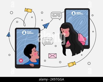 Couple chat vidéo entre eux. Banque D'Images