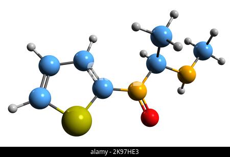 3D image de la formule squelettique de thiothinone - structure chimique moléculaire du stimulant isolé sur fond blanc Banque D'Images