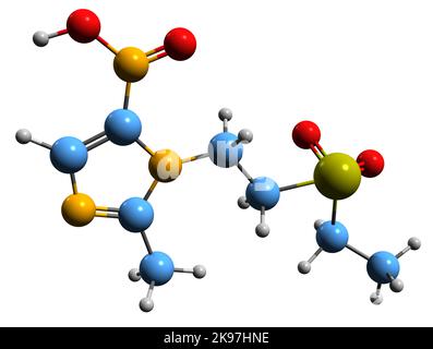 3D image de la formule squelettique Tinidazole - structure chimique moléculaire du médicament antiprotozoaire isolé sur fond blanc Banque D'Images