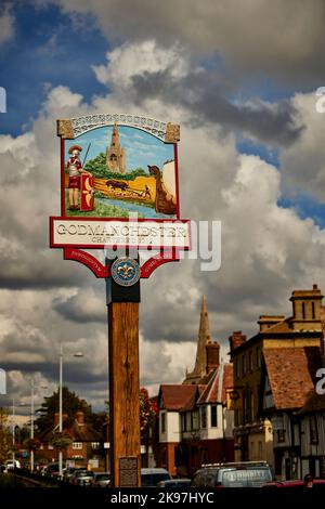 Godmanchester, Huntingdonshire, Cambridgeshire, Angleterre. Panneau Village Banque D'Images