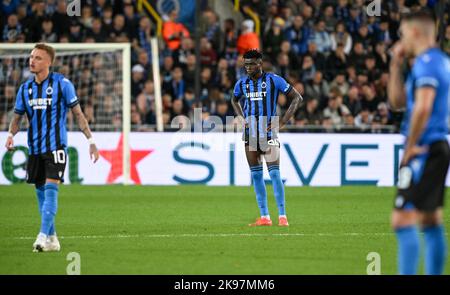 Brugge , Belgique . 26/10/2022, Abakar Sylla (94) du Club Brugge photographié ayant l'air abattu et déçu lors d'un match de football entre le Club Brugge KV et le FC Porto au cours de la cinquième rencontre du groupe B dans la Ligue des champions de l'UEFA pour la saison 2022-2023 , le mercredi 26 octobre 2022 à Brugge , Belgique . PHOTO DAVID CATRY | SPORTPIX Banque D'Images