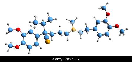 3D image de la formule squelettique Verapamil - structure chimique moléculaire du médicament de blocage du canal calcique isolé sur fond blanc Banque D'Images