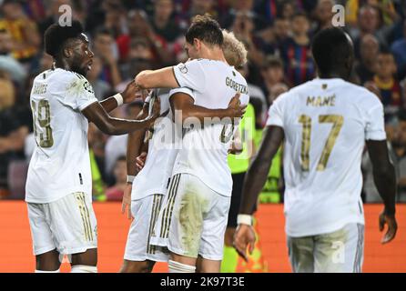 Barcelone, Espagne. 26th octobre 2022. Football: Ligue des Champions, FC Barcelone - FC Bayern München, Groupe C, Journée de rencontre 5 au Camp Nou. Les joueurs de Munich célèbrent le 2:0. Credit: Peter Kneffel/dpa/Alay Live News Banque D'Images