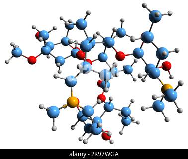 3D image de la formule squelettique de l'azithromycine - structure chimique moléculaire des antibiotiques isolés sur fond blanc Banque D'Images