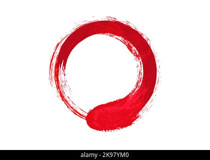 cercle zen enso rouge sur fond blanc. Logo rond en forme de pinceau à motif graphique. Illustration vectorielle isolée Illustration de Vecteur
