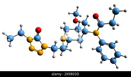 3D image de la formule squelettique Alfentanil - structure chimique moléculaire du médicament analgésique opioïde synthétique à action courte isolé sur fond blanc Banque D'Images